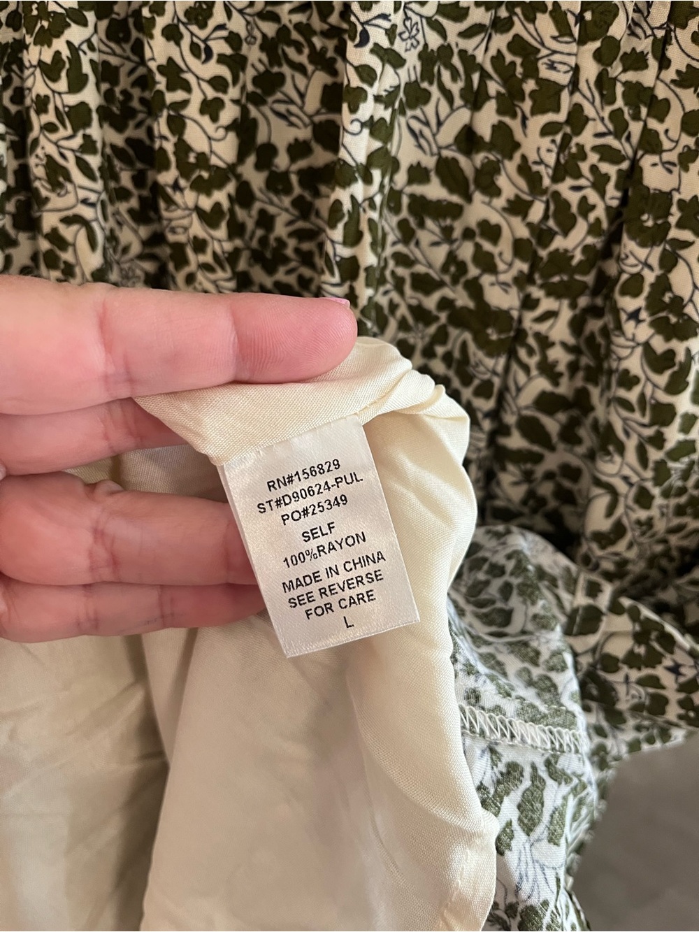 white birch Olive and Cream Floral Smocked Dress with Pockets - Picture 6 of 6